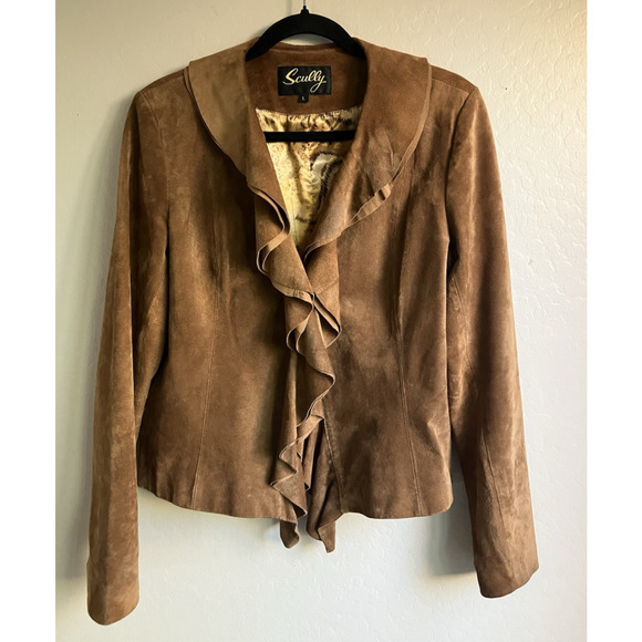 Vintage Scully Brown Leather Jacket Size Large Ruffles Satin Lined Boho Western - Picture 3 of 16